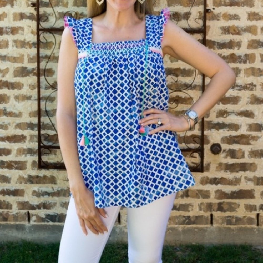 Matilda Jane WANDERING WATERS Top Woven Boho Tunic‎ Blue Women S M NWT